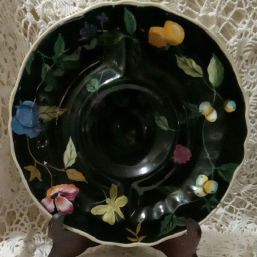 Tracy Porter Black Plate with Colorful Floral Design
